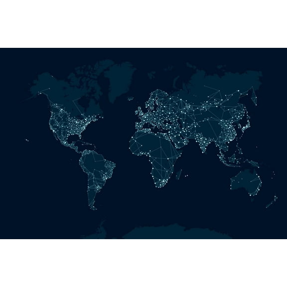 Art.com Communications Network Map of the World Art Print by Maxger, 24" x 16"