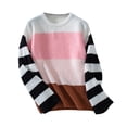 thumbnail image 2 of Crunowin Women's Color Block Sweater, Long Sleeve Fashion Fall Striped Round Neck Casual Pullover Tops Pink M, 2 of 3
