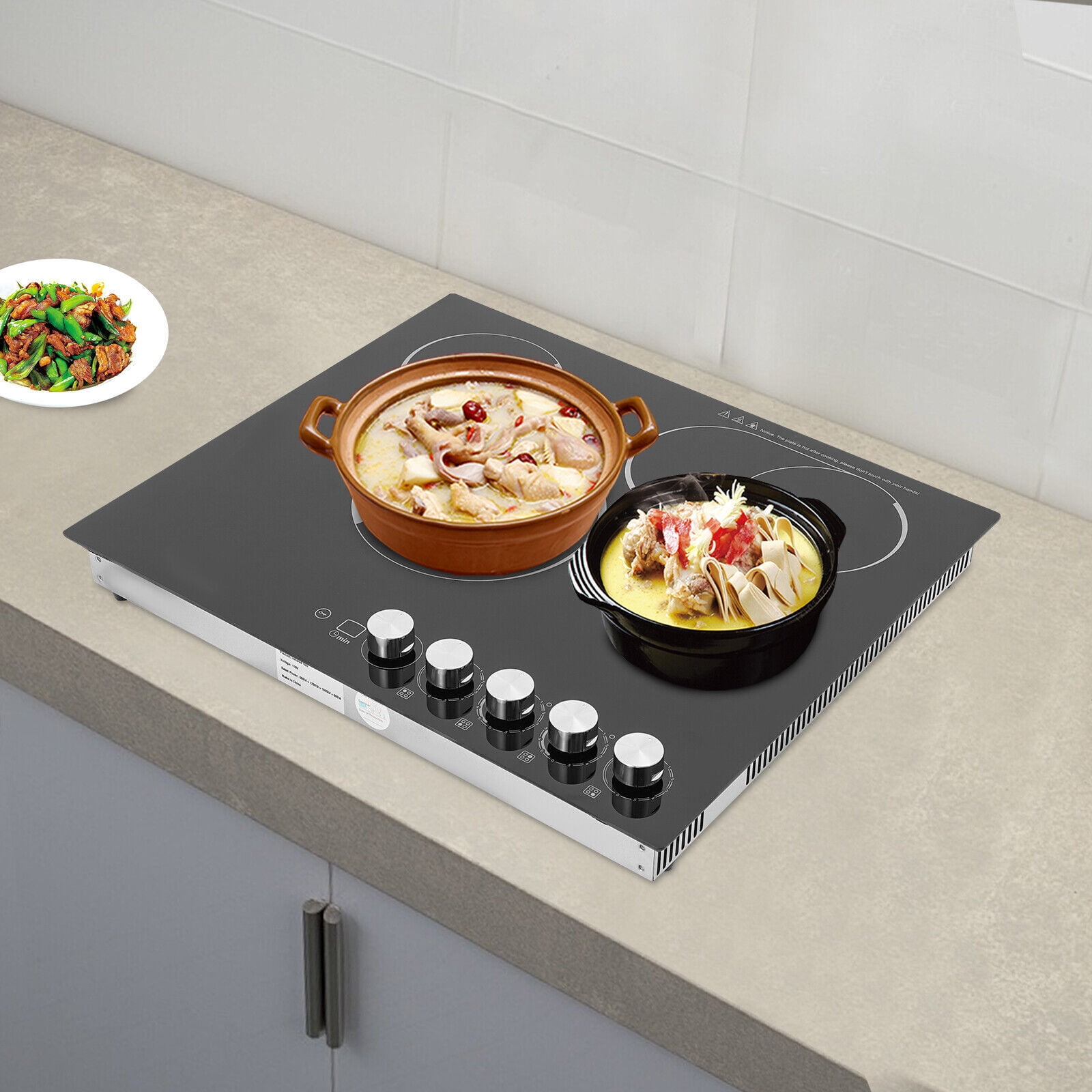 Electric Ceramic Cooktop with 4 Infrared Burners – 110V Built-in/Countertop Stove, Knob Control, Child Lock, Timer, Safety Features, LED Display