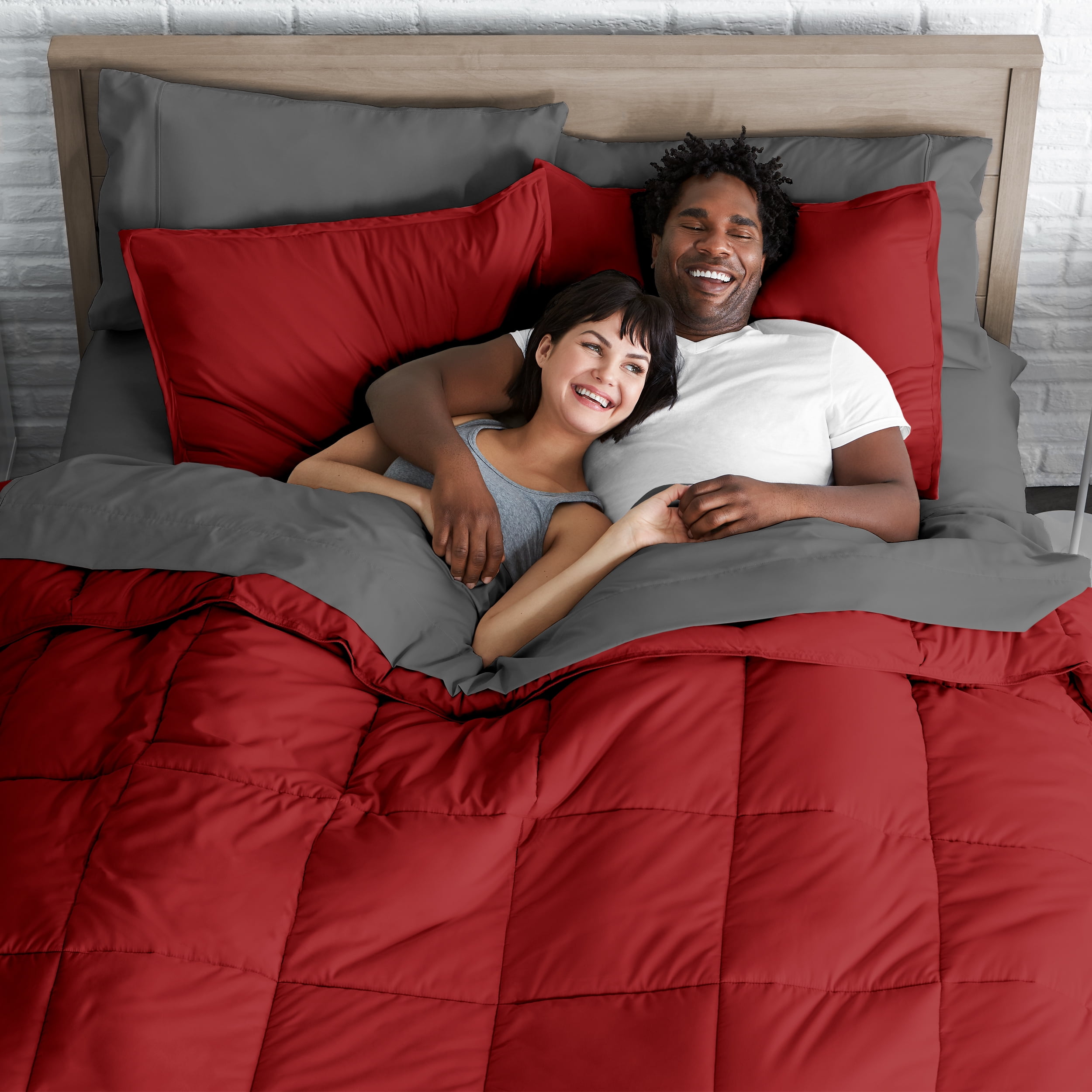 Bare Home Microfiber 7-Piece Red and Gray Bed in a Bag, Full