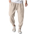 thumbnail image 2 of Harem Pants Men Drawstring Elastic Waist Taper Cotton Linen Pants Baggy Lightweight Casual Pants with Pocket, M, 2 of 5