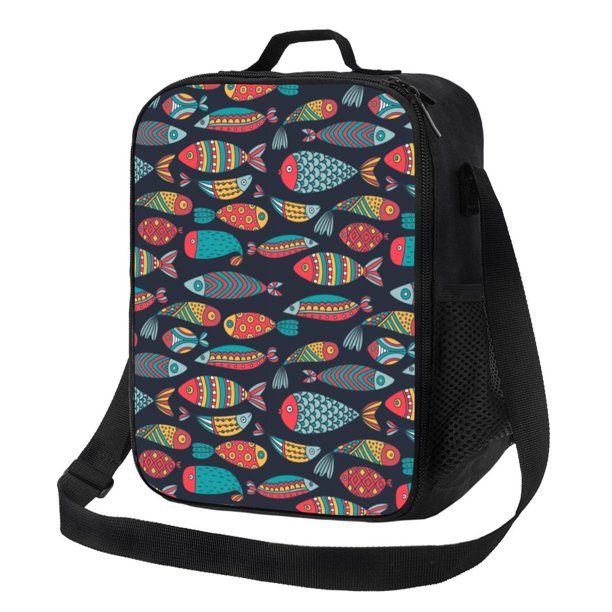 Balery Colorful Fish Caja de Almuerzo y Bolsa de Almuerzo para Hombres y Mujeres, Bolsa de Almuerzo Reutilizable con Gran Capacidad, Bolsa de Almuerzo Aislada