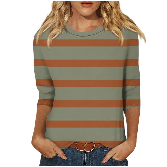Birdeem Blouse pour Femmes Mode Blouses Amples Rayées Imprimées T-Shirt Manches 3/4 Col Rond