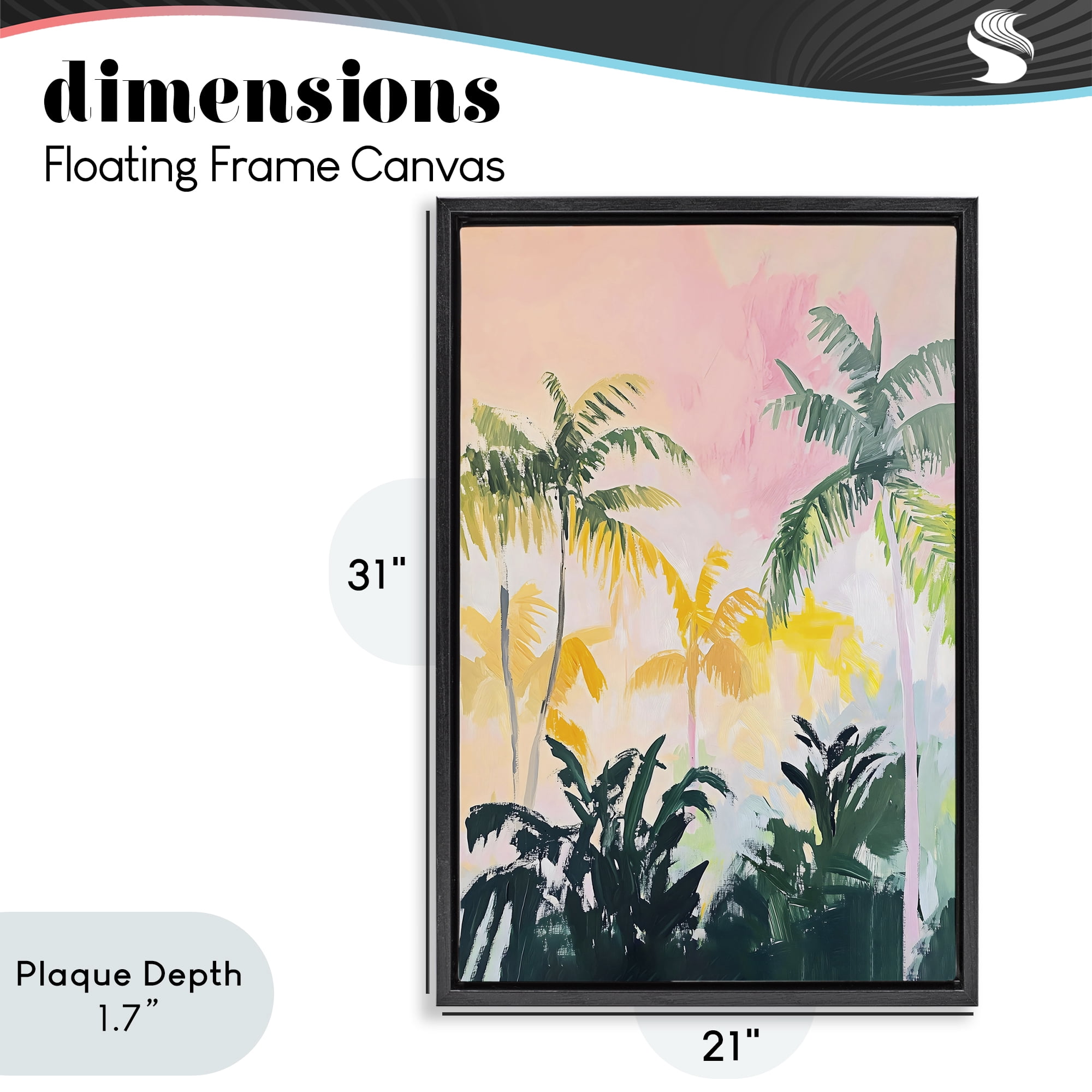 Stupell Industries Pastel Palms in Morning Glow Black Framed Floater Canvas Wall Art, design by The Prints Vibe