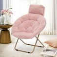 thumbnail image 4 of Comfy Saucer Chair Set of 2 with Headrest Large Cozy, Metal Frame Cozy Lounge Lazy Chair Folding Faux Fur Round Saucer Chair for Adults, Foldable Moon Chair, 4 of 5