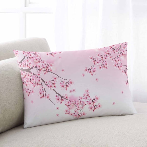 Cherry Blossom Throw Pillow Covers, Gradient Tree Pink Flower Plant Soft Breathable Pillow Cases with Invisible Zipper for Sleeping, King Size Pillowcases for Couch Bed Sofa Chair 20x36 Inches