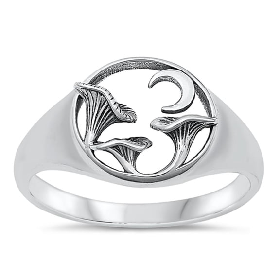Mushrooms & Moon Ring .925 Sterling Silver Band Jewelry Female Male Unisex Size 7