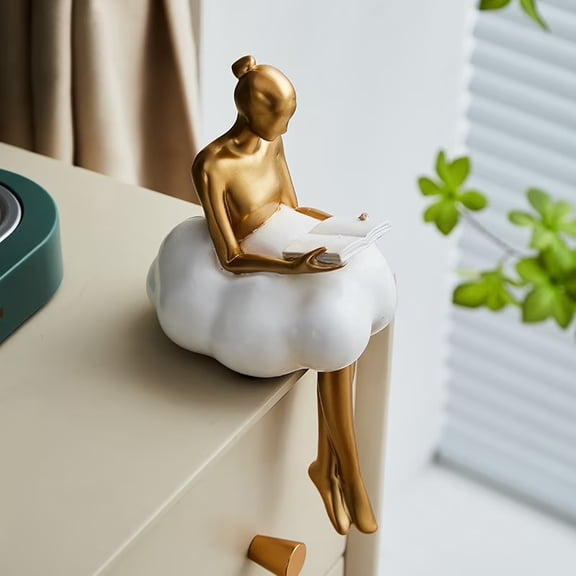 Gold Home Decor Women Thinker Statue, Modern Bookshelf Figurines Accent Decorations for Living Room, Resin Abstract Art Collectible for Office Bedroom Table Desk