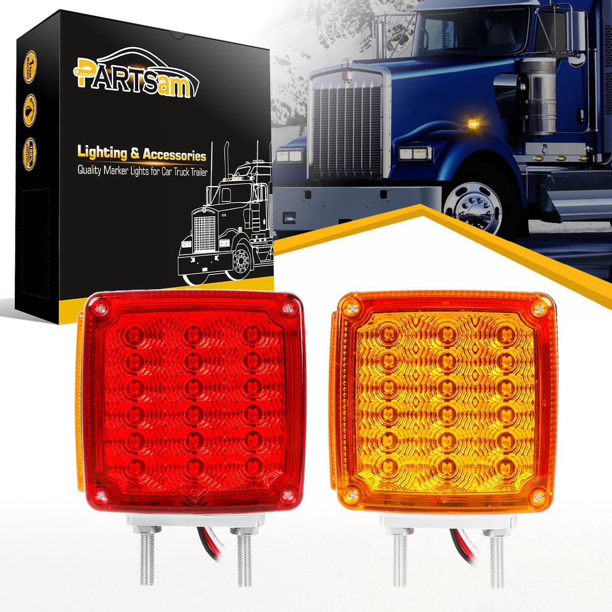 2x 39 LED Amber Red Double Face Stud Mount Pedestal Fender Stop Turn Tail Light