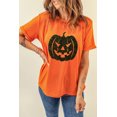 thumbnail image 3 of ABPHQTO Camiseta con estampado de purpurina y cara de calabaza de Halloween naranja para mujer, 3 of 5