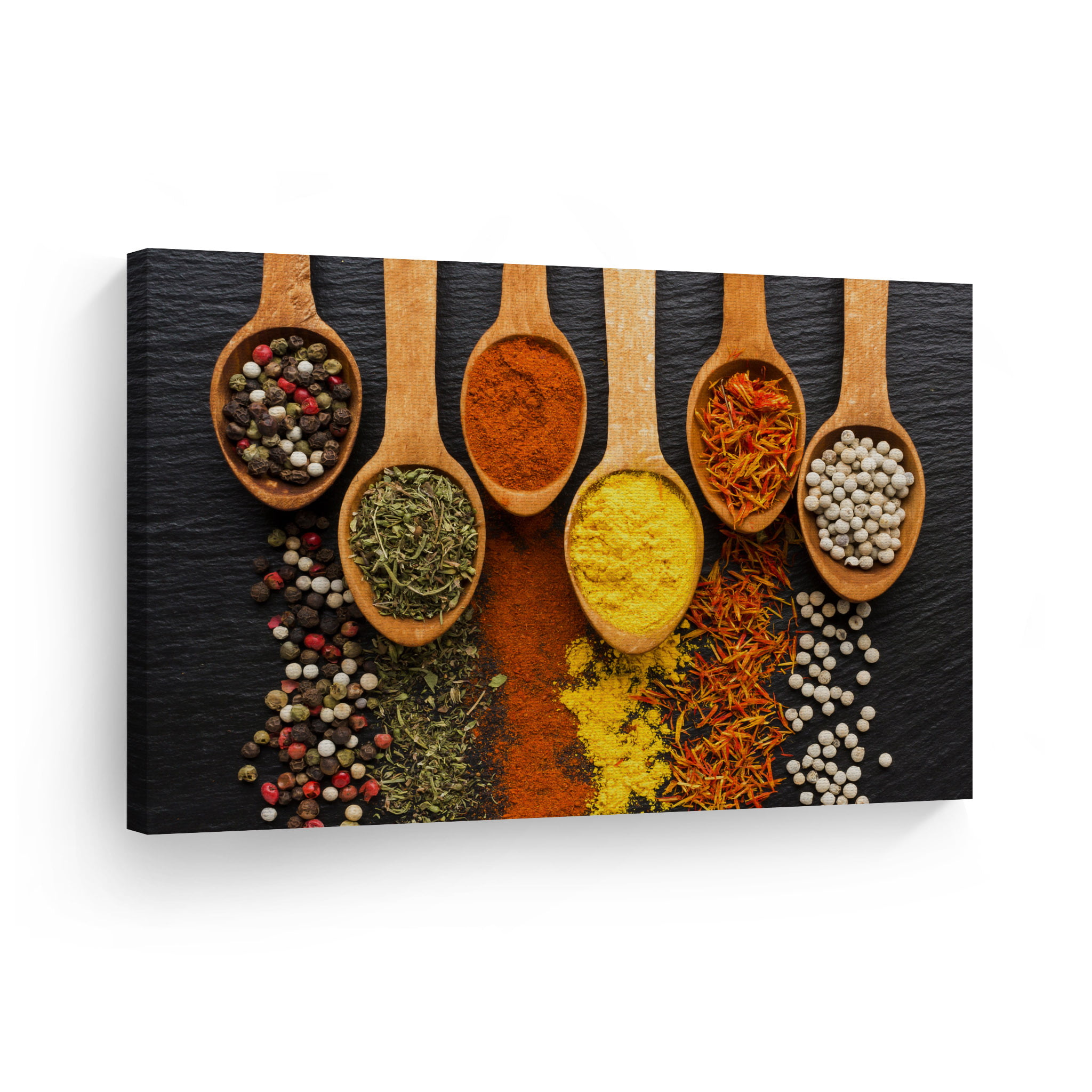 Spices Wooden Spoons Kitchen CANVAS WALL ART Picture Print