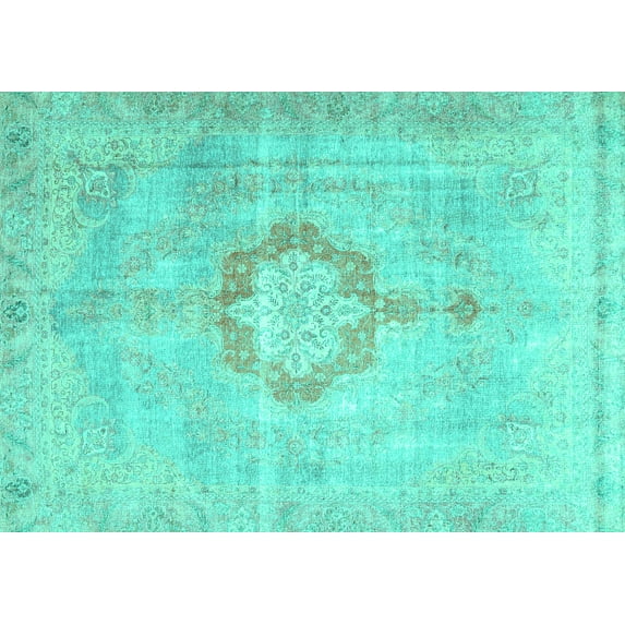 Ahgly Company Indoor Rectangle Medallion Turquoise Blue Traditional Area Rugs, 2' x 5'