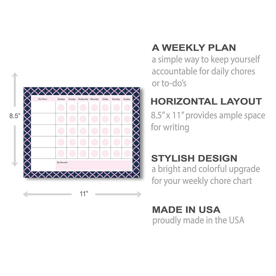 Kahootie Co. Kahootie Co Chore Chart Notepad 11" X 8.5" 50 Sheets Per Pad Navy
