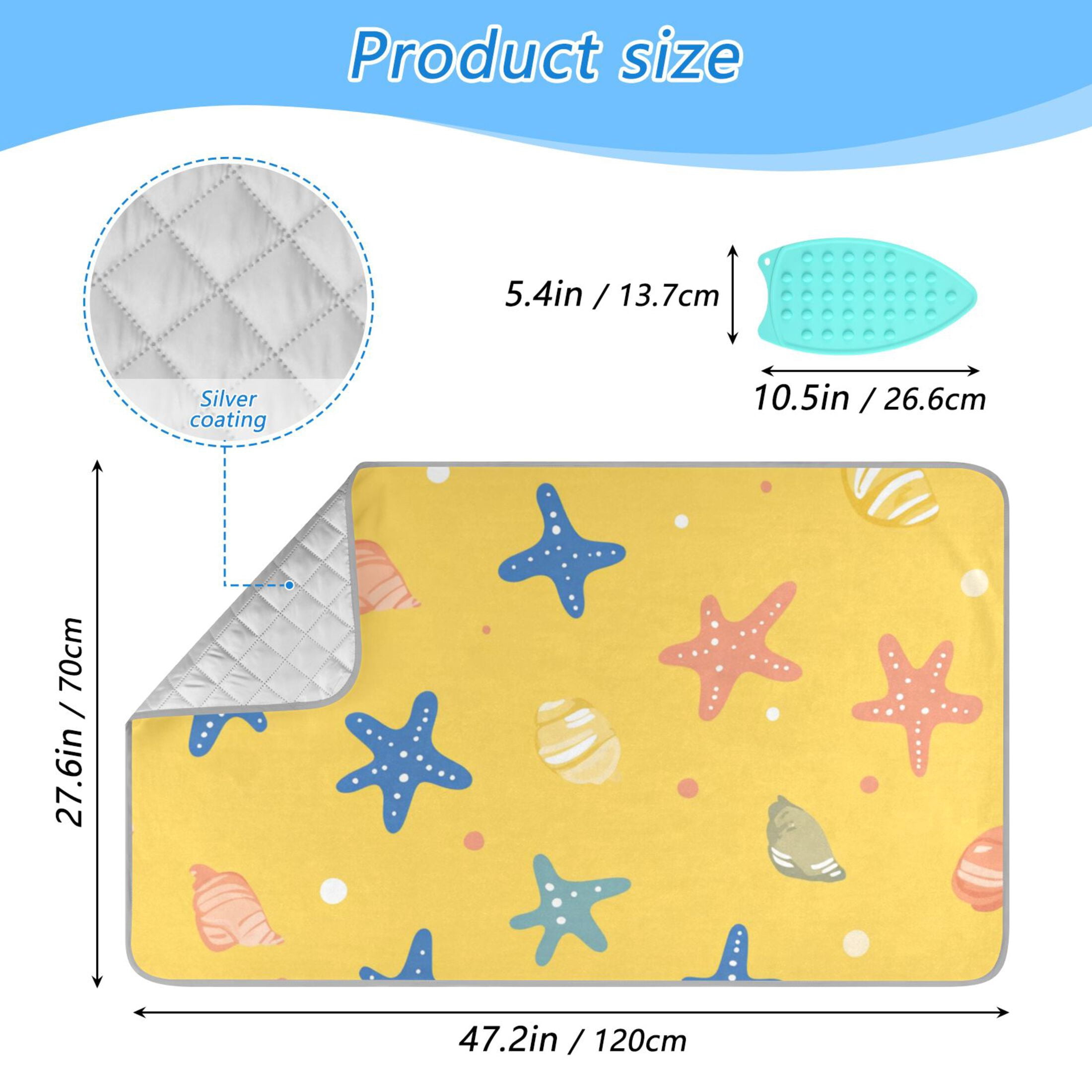 Cartoon Seashell Starfish Yellow Background Ironing Mat Blanket Portable Travel Ironing Pad Heat Resistant Pad 47.2" x 27.6”