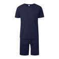 thumbnail image 3 of Men's Shirt and Shorts Set 2 Piece Fashion Summer Tracksuits Cotton Oversized T-Shirts Shorts Outfits Navy, Size L, 3 of 6