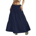 thumbnail image 4 of Womens Ruffle Maxi Skirts: Elastic Pleated Long Skirt-Summer Casual Boho Flowy Skirts with Drawstring Navy M, 4 of 7
