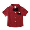 thumbnail image 3 of WOLLED Kids Baby Boys Gentleman Outfit Toddler Printed Short Sleeve Shirt with Bowtie and Shorts Set for 9m-7 T, 3 of 9