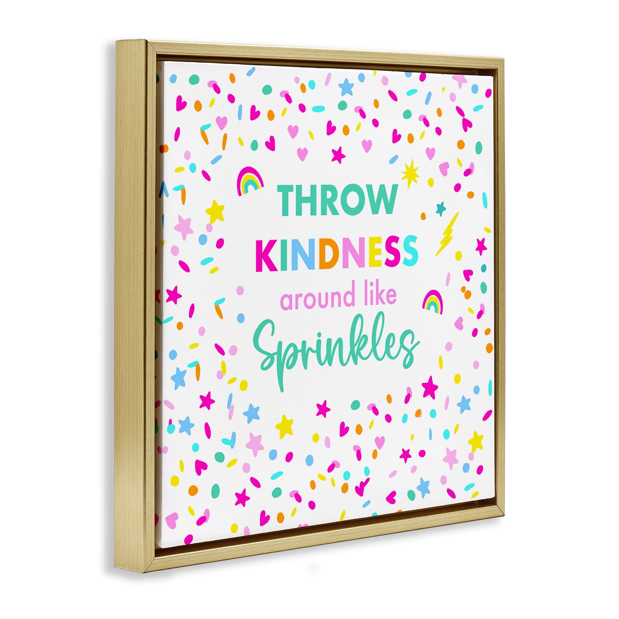 Stupell Industries Kindness Like Sprinkles Text & Numbers Painting Gold Floater Framed Canvas Art Print Wall Art, 25 x 25