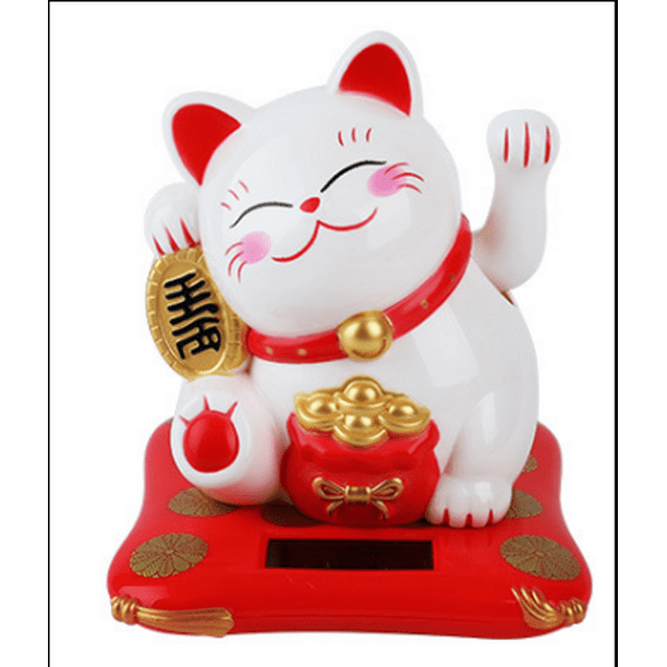 Solar Waving Cat White Maneki Neko Cat Decor Cat Ornament 3.5in