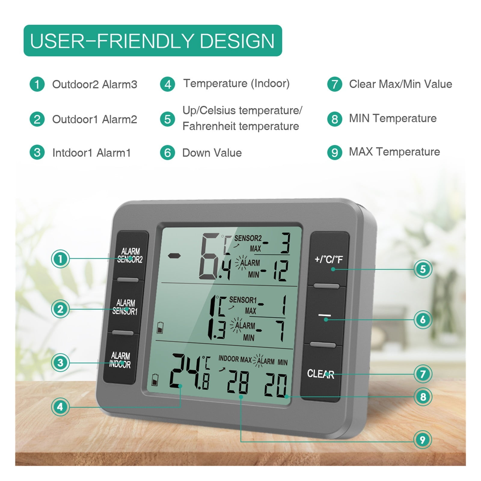 Fridge Thermometer Digital Freezer with Sensors Refrigerator Therm Wireless Indoor for Home ,Simple Operation