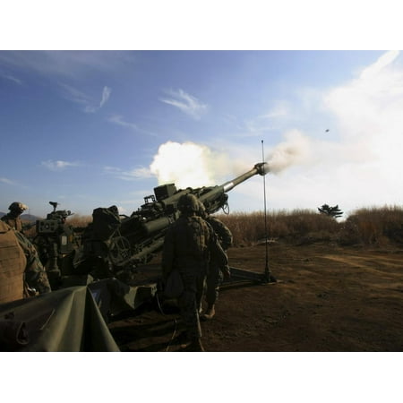 Lightweight Art - Artillerymen Fire a 155Mm Round Out of an M777 Lightweight Howitzer Print Wall Art