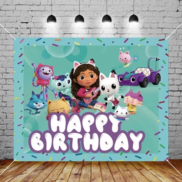 Gabby casa de muñecas para niños y niñas, suministros de fiesta de cumpleaños, juego de vajilla, globos, platos, servilletas, vasos, decoraciones para fiestas(background 1pc1