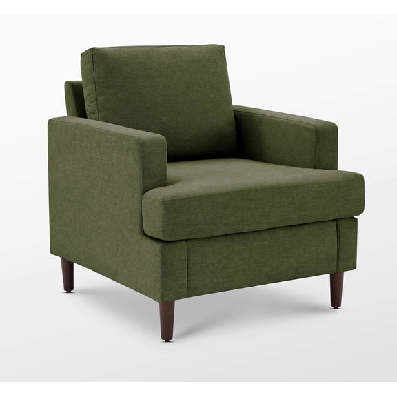 Modern Linen Fabric Armchair for Living Room, Upholstered Reading Chairs for Bedroom,Single Sofa Chair with Wood Legs (Green, 1 Pack)