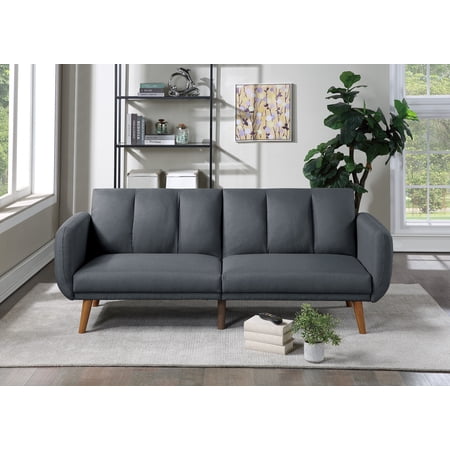 Convertible Futon Sofa Bed with Arms Elegant Modern Polyfiber Sleeper Sofa Couch with 2 Adjustable Backrests and 6 Solid Wood Legs for Living Room,Light Gray