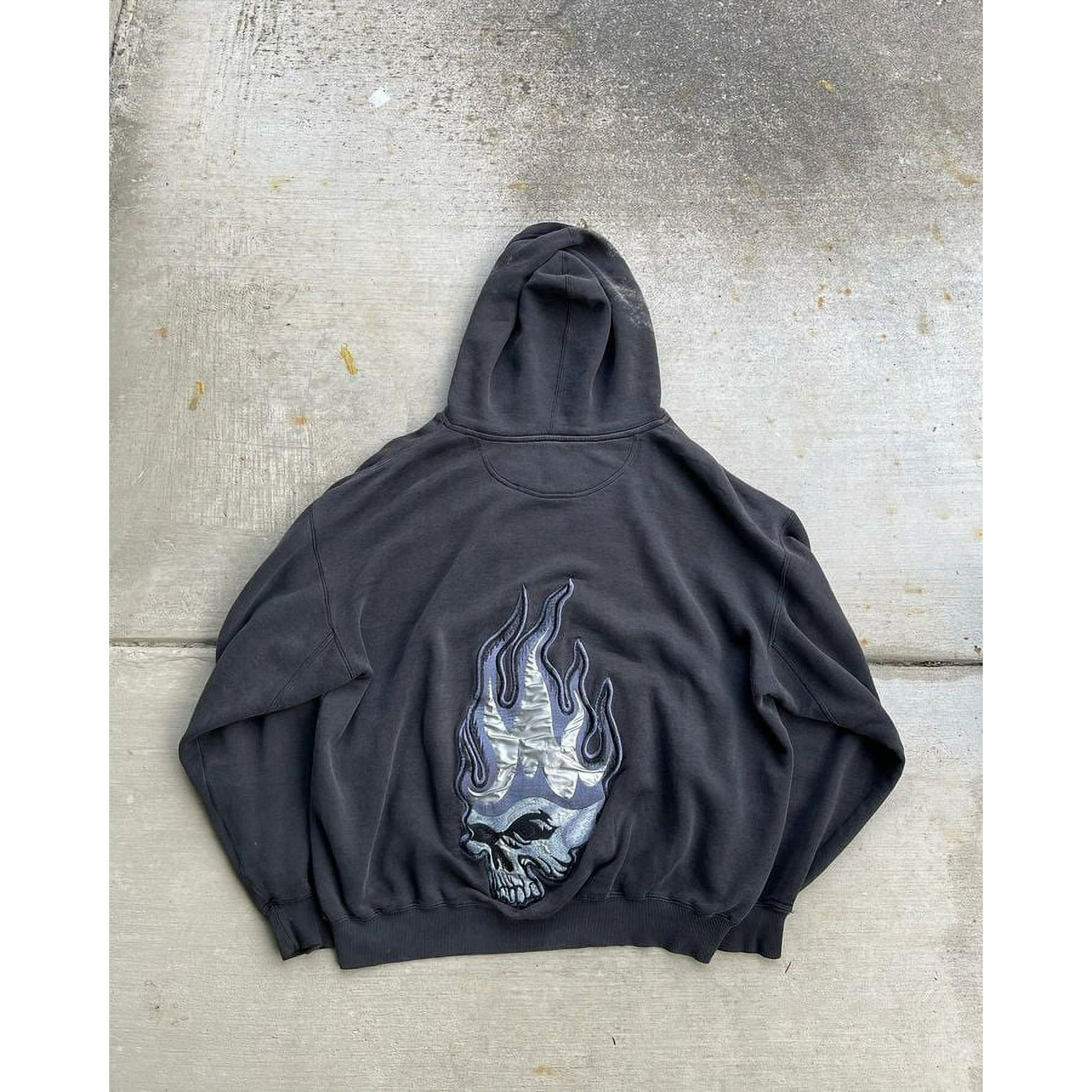 JNCO Suit Y2K Mens Hip Hop Skull Embroidered Baggy Jeans Oversized Hoodie Two Piece Set Pants Sweatshirt Sportswear Clothes LS