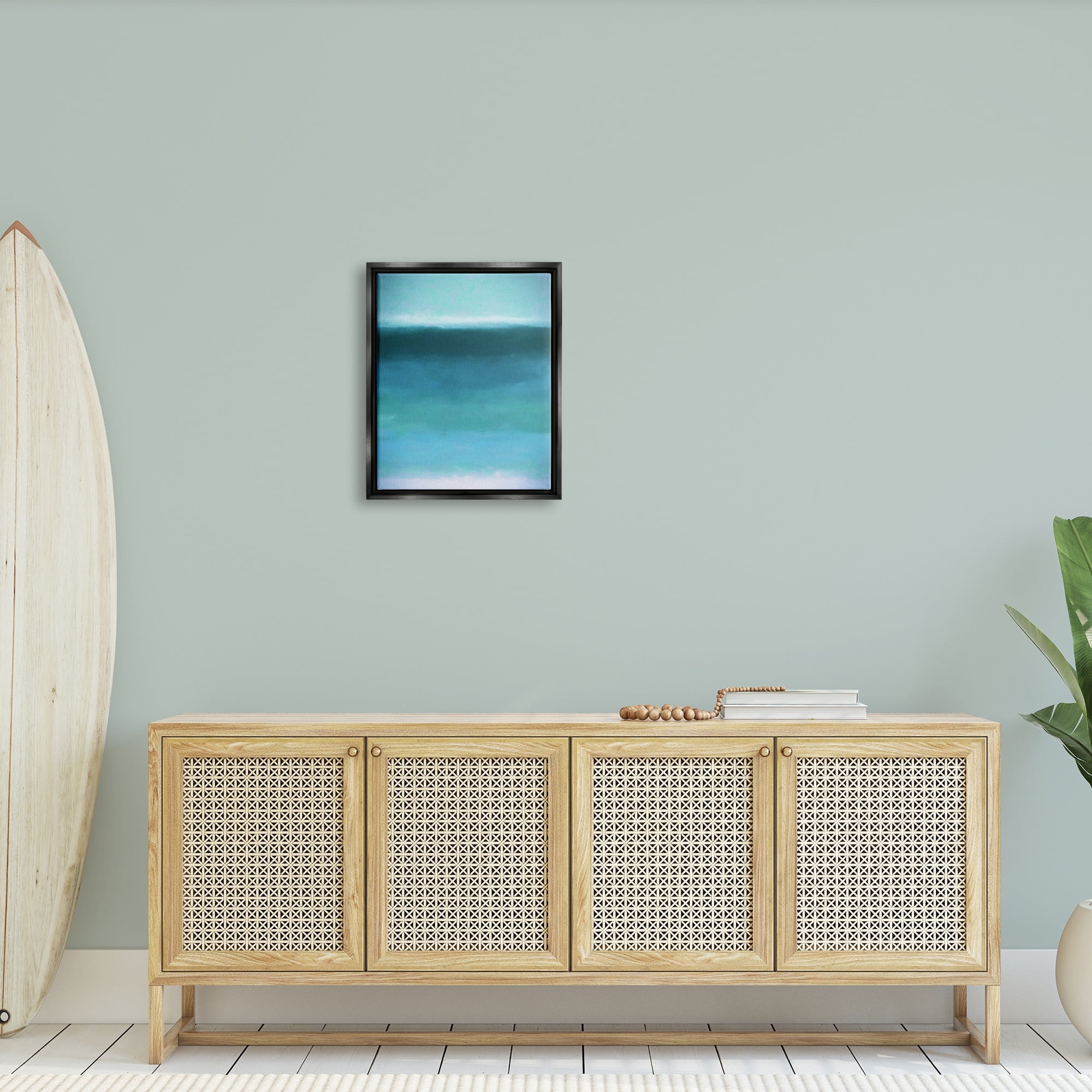 Stupell Industries Soothing Abstract Scenery Distant Ocean Sea View Painting Jet Black Floating Framed Canvas Print Wall Art, Design by Graffitee Studios