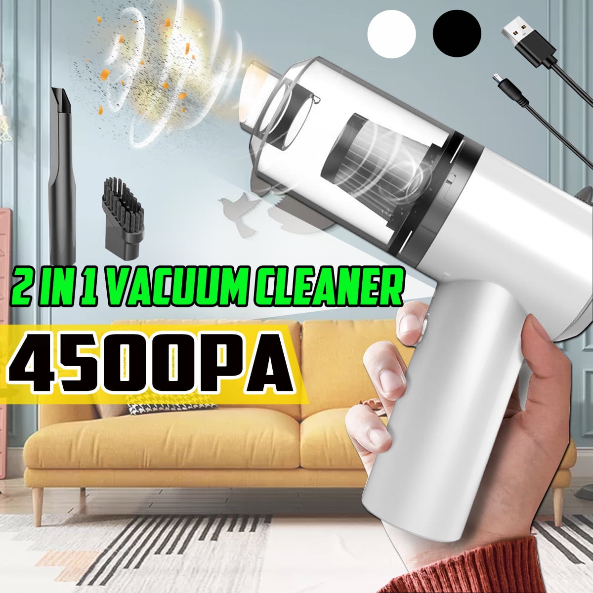 2-In-1 Cordless Car Vacuum Cleaner Home Wet/Dry HEPA Handheld Duster 7000KPA-USA 