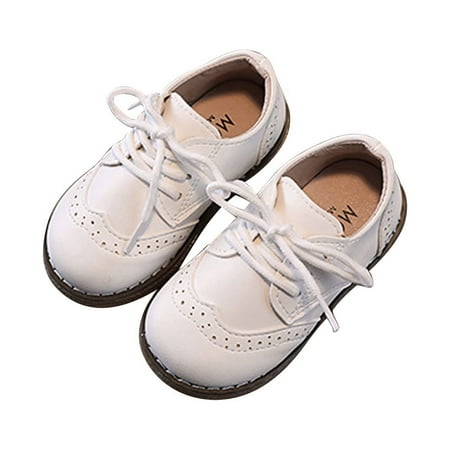 Honeeladyy Toddler Kid Shoes Toddler Baby Girls Boys Casual Lace-up Leather Peas Shoes White Sales