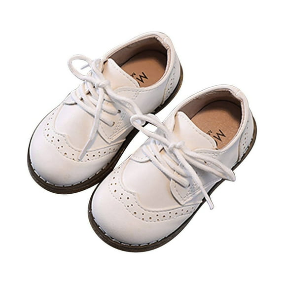Zwiiyzr Unisex Baby First Walking Shoes 12 Months-6 Years Infant Dress Shoes Toddler Boys Girls Casual Lace-Up Leather Peas Shoes White