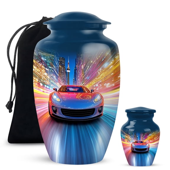 Yatskia Racing Car Small Cremation Urns for Human Ashes Adult Male and Female, Large Funeral Urn for Ashes Adult Dad, (Classic 10 Inch and 3 Inch)