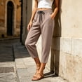 thumbnail image 6 of Ltctricy Women's Capri Pants with Pockets Tapered Casual Drawstring Lounge Pants Buttons Travel Beach Pants(Brown,4X-Large), 6 of 7