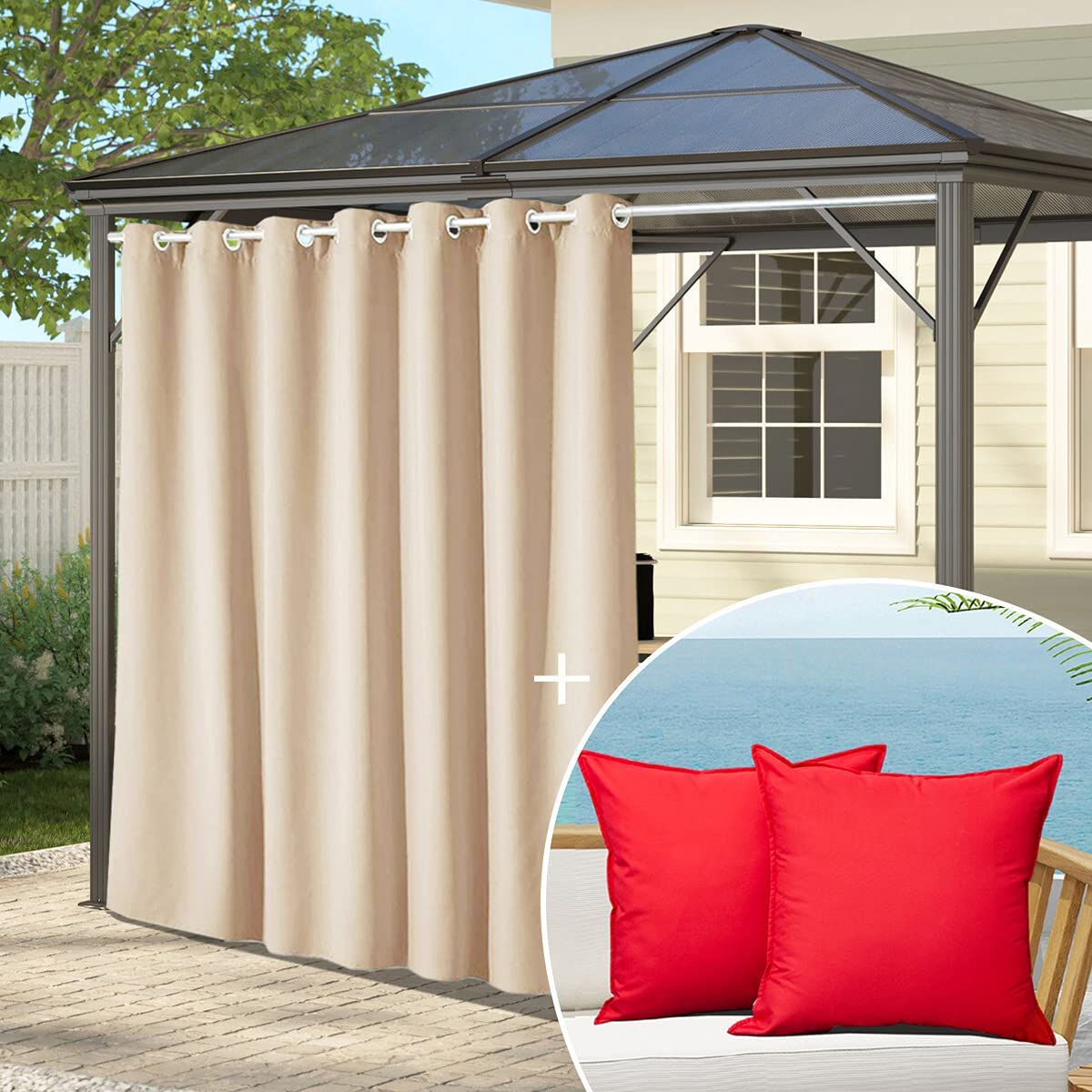 Outdoor Waterproof Blackout Curtains 100W x 84L Inch Length 1 Panel for