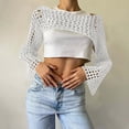 thumbnail image 2 of Tauxra Knit Shirt for Women Hollow Out Design Long Sleeve Round Neck Solid Color Top Casual Blouse for Spring and Winter, 2 of 5