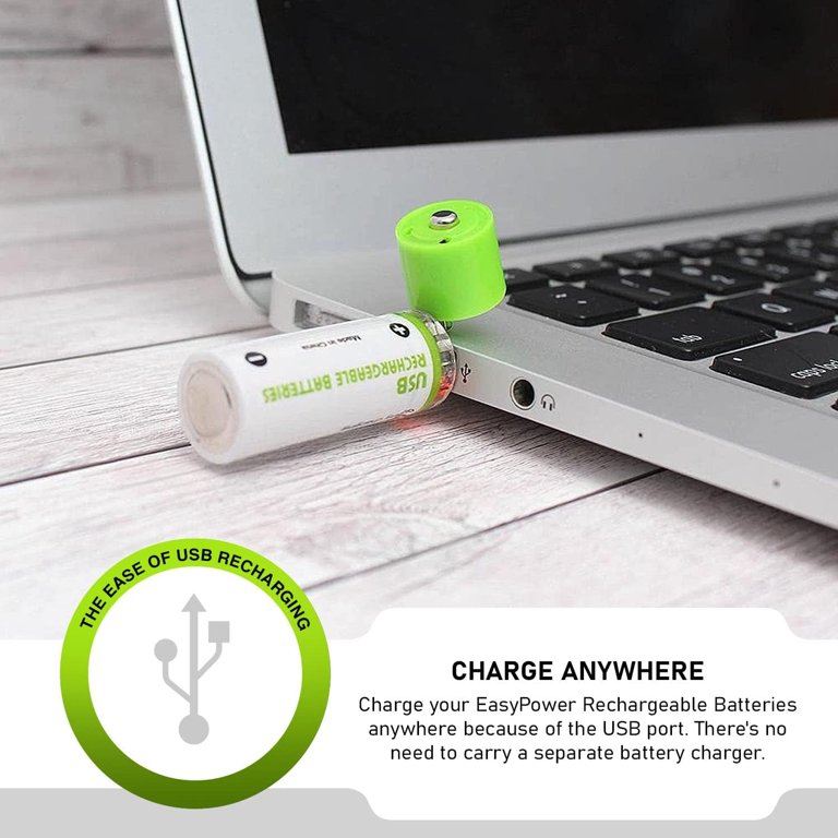TEICHKJ Durable and High Capacity EasyPower USB Rechargeable AA Batteries - 1.2V/1450 mAh - Long Lasting Double A Batteries - 4 Pack - Rechargeable Batteries Co. - Walmart.com