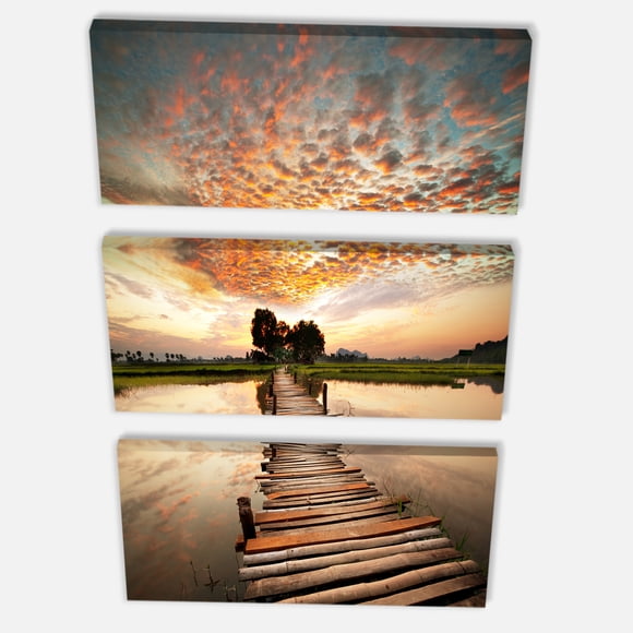 Designart - Makeshift Wooden Pier Over River - Sea Bridge Canvas Art Print