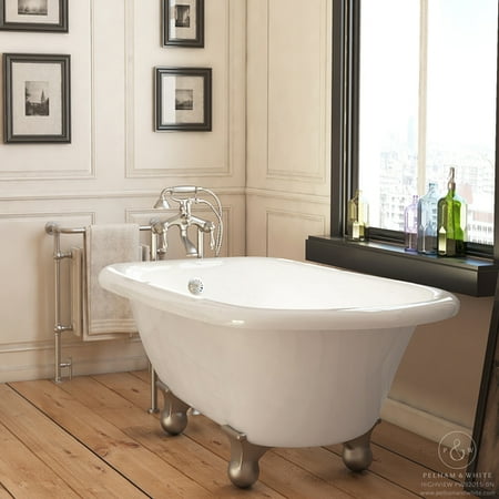 Pelham White Luxury 54 Inch Clawfoot Tub With Vintage Tub Design In White Includes Brushed Nickel Cannonball Feet And Drain From The Highview