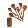 thumbnail image 2 of 6 Piece Teak Wood Kitchen Utensil Set | Wooden Cooking Tools for Non-Stick Pans | Heat Resistant Wooden Spatula Spoon Set for Cooking and Serving | Includes Storage Jar for Home Kitchen Organization, 2 of 7