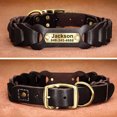 thumbnail image 1 of Large Dog Leather Collar w/ Gold Name Tag - Engrave Your Pet's ID, 1 of 10