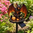 thumbnail image 4 of Horror Tombstone Bat Solar Powered Lawn Lamp, Illuminated Giant Bat Pumpkin Skull Statue Stake Light for Halloween Patio, 4 of 6