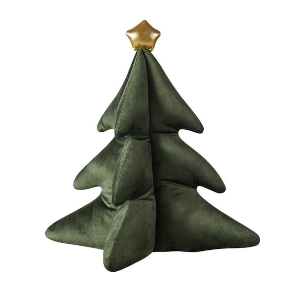 My Texas House 14" x 14" Green Shaped Holiday Tree Decorative Pillow