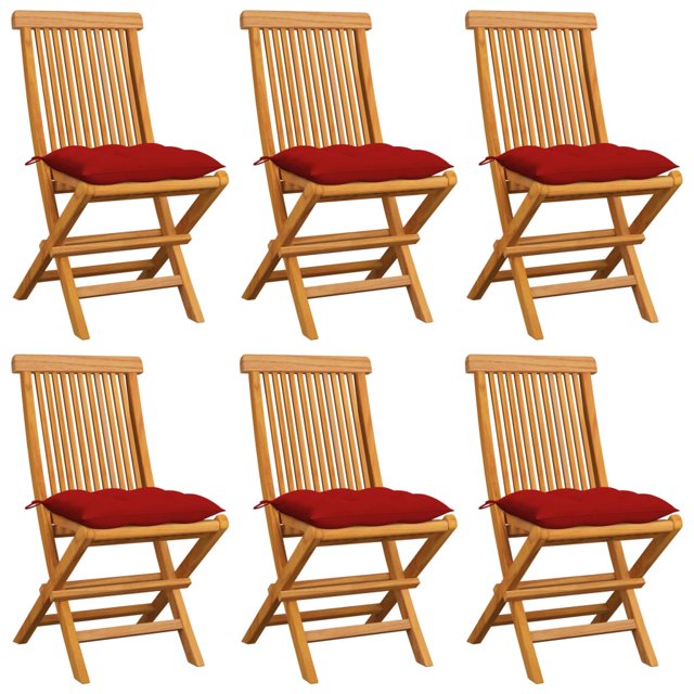 vidaXL Chaises de Jardin avec Coussins Rouges 6 Pcs Bois de Teck Massif