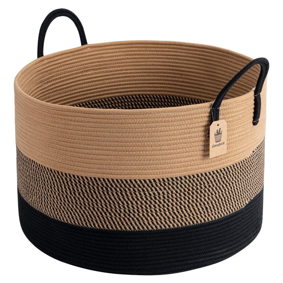 Goodpick XXXLarge Cotton Rope Basket, 21" x 14", Woven Blanket Storage Basket for Living Room Laundry Basket for Pillows Toys Clothes Hamper Wicker B