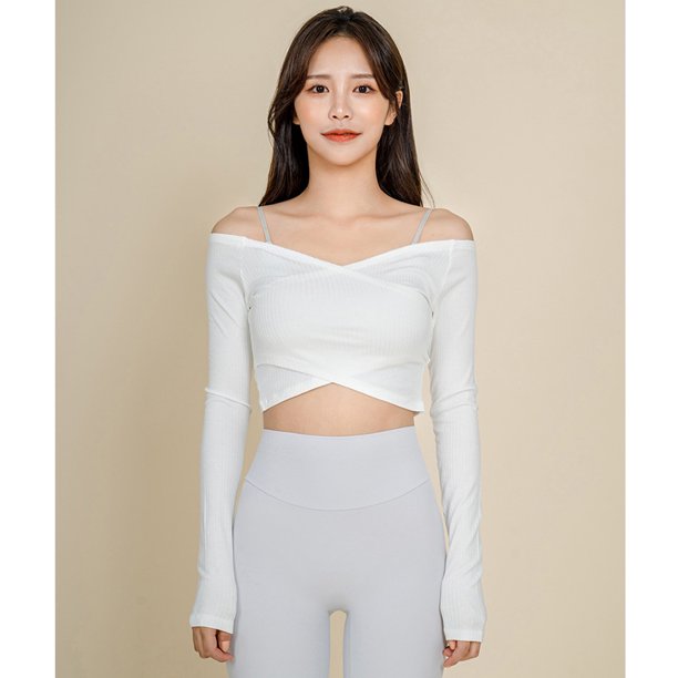 Ropa de yoga con espalda de belleza para mujer, Camiseta deportiva ajustada y transpirable con ombligo descubierto, Camiseta deportiva de manga larga para otoño e invierno