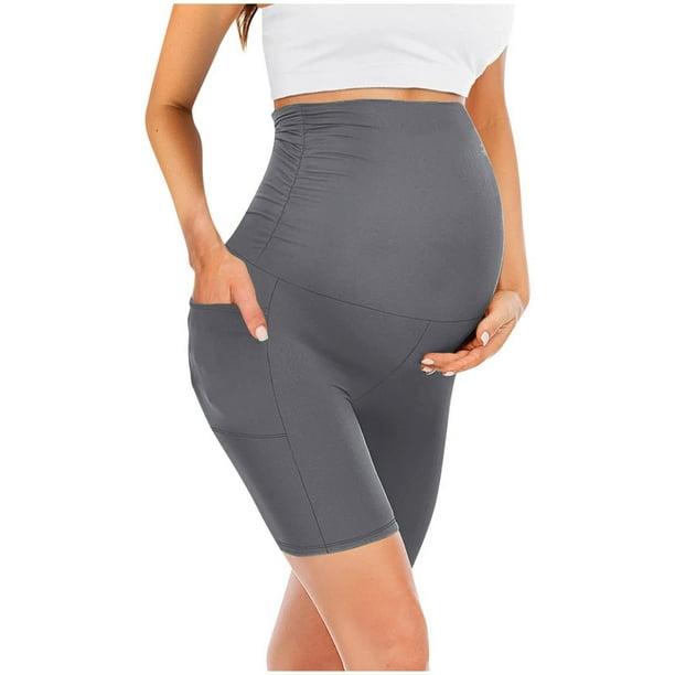 ShomPort Women's Maternity Yoga Shorts Over The Belly Pregnancy Workout Running Active Short Pants with Pockets