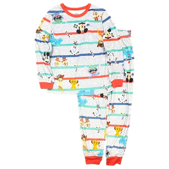 Boys Gray Striped Disney Character Christmas Pajamas Set Medium 8