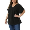 thumbnail image 4 of Agnes Orinda Women's Plus Size Tops Textured V Neck Short Sleeve Summer Casual Solid Blouses 2X Black, 4 of 5